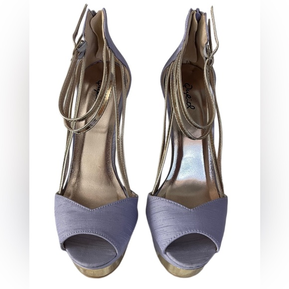 Qupid Canvas Sexy Peep Toe Killer Heels in Lavender gold Platform Size 7 1/2 - Picture 5 of 16